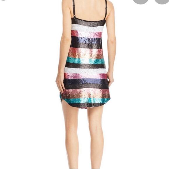 Aqua Luxe Sequin Striped Spaghetti Strap Glam Party Mini Dress Size S Cocktail - Picture 2 of 7
